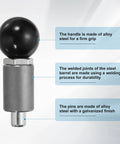 Close-up of 2 Pack Spring Loaded Pull Pins With Ball Knobs Rock Solid Alloy Steel Plungers showing black ball knob and galvanized finish.