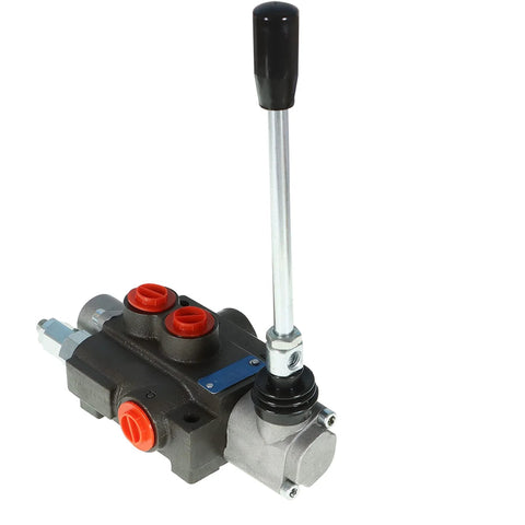All-CARB 1-spool hydraulic directional control valve with long black lever and red port plugs