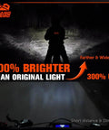 Electric Dirt Bike Headlight Kit With Aluminum 6000K To 6500K LED Bar showing bright white beam on trail at night