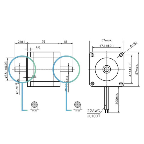 Dimensioned Nema 23 Stepper Motor 1.8 Degree 1.89Nm 3A Dual Shaft 57mm Frame 8mm Shaft For 3D Printers CNC Machines Engraving And Automation Projects Precision High Torque Stepper For Precise Motion drawing