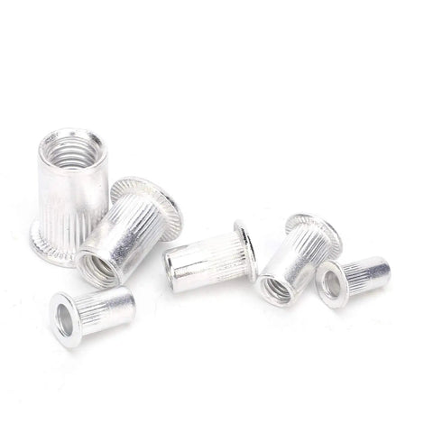 Aluminum Rivet Nut Assortment Kit, 300 Pieces, Threaded Inserts for Metal Plates and Tubes, various sizes, side view