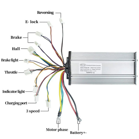 1600W 48V Brushless DC Motor Kit For Go Karts With Smart Throttle And 33A Electronic Speed Controller showing wiring and connections.
