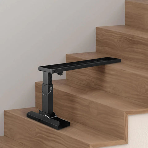 Stair-Friendly Ladder Leveler Extender, 23.4 x 5.8 Inch Non-Slip Stabilizer in use on stairs, fully foldable.