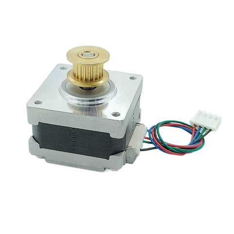 12V DC Nema 16 Stepper Motor With 39mm Frame 0.2N.m Torque 1.8 Degree Step 0.7A 2 Phase 4 Wire For CNC Machining And DIY Projects Includes 20 Tooth MXL Synchronous Pulley Wheel 5mm Shaft, front view