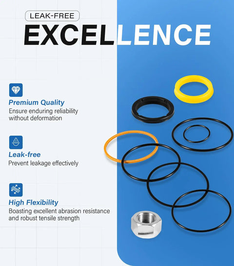 Seal components shown for Tilt Hydraulic Cylinder Seal Kit For Skid Steer Loaders Pro Grade Beefed Up Heavy Duty Replacement For 630 631 632 641 642 643 645 653 730 731 732 741 742 743 751 753 7753 843 853 Direct Replacement For 7135551