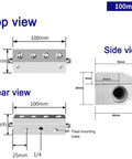 Heavy Duty Aluminum Air Knife Blower That Blasts Dust And Moisture Straight Off, 100mm dimensions top and side view diagram.