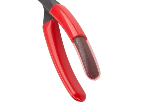 Close-up of red handle of 7 Inch Diagonal Cutting Pliers For Copper Aluminum And Soft Steel Wire With Induction Hardened Blades For Superior Durability