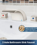 Eight Inch Widespread Tub Filler Faucet With Waterfall Spout Dual Handles High Flow Bath Mixer Dope Modern Look Solid Brass Construction Brushed Nickel Finish Three Hole Installation For Modern Bathroom