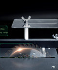 Close-up of Compact Electric Mini Table Saw Hella Tough Woodworking Bench with adjustable height and precision angle settings.