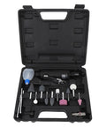 Heavy Duty Pneumatic Die Grinder Kit with assorted bits in black case for grinding, polishing, cutting metal and ceramic.