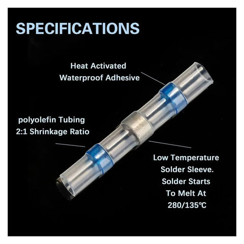 Super Cool Heat Shrink Soldering Terminal Kit With 130 Pieces Of Sulfur Sealed Splice Terminals For Electrical Wire Butt Connectors To Keep Your Wiring Game Strong And Durable For Any Heavy Duty Job. polyolefin solder sleeve, 2:1 shrink, waterproof adhesive