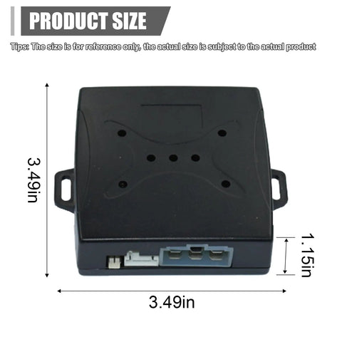 Push To Start Car Ignition Kit With Keyless Entry And Anti Theft System Universal 12V Vehicle component size 3.49in x 3.49in x 1.15in