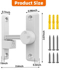 Barn Door Latch 90 And 180 Degree Sliding Latch For Privacy And Security In Bathrooms Garages Bedrooms Fences And Cabinets Zinc Alloy Construction Built Tough Moisture Proof Corrosion Resistant Hardware Easy Install White Finish showing dimensions and screws