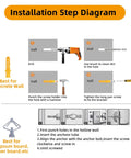 Installation step diagram for Built Like A Tank Heavy Duty Shelf Brackets 12 X 8 Inch 6 Pack Wall Mount L Brackets.