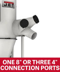 Professional 3 Hp 230 Volt Cyclone Dust Collector With 2 Micron Pleated Filter And Wireless Remote Timer Shut Off shows connection ports.