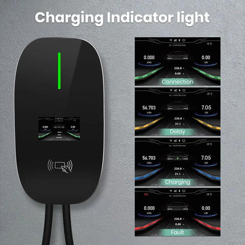 Heavy Duty Level 2 EV Charger Station For Full Throttle Charging And No Sweat Install, 48 Amp 11.5 KW Hardwired Wall Box Smart Display.