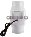 Heavy Duty Inline Marine Bilge Blower Fan DC 12 Volt 130 Cfm Slick White Abs Housing with wire connection.