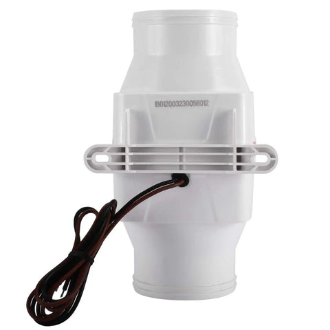 Heavy Duty Inline Marine Bilge Blower Fan DC 12 Volt 130 Cfm Slick White Abs Housing with wire connection.