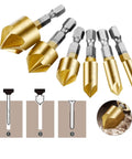 Professional Grade 6 Piece Countersink Drill Bit Set With 1 4 Inch Hex Shank And Tough Hss Construction for wood and drywall.