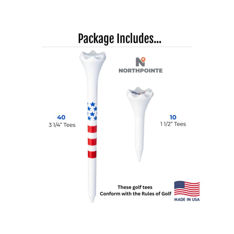 Plastic Golf Tees Value Pack Of Fifty With Forty Tees In Three And A Quarter Inch Length And Ten Short Tees In One And A Half Inch