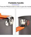 1.6L Camping Pot For Outdoor Cooking, Hiking And Picnics with foldable handle and press button mechanism