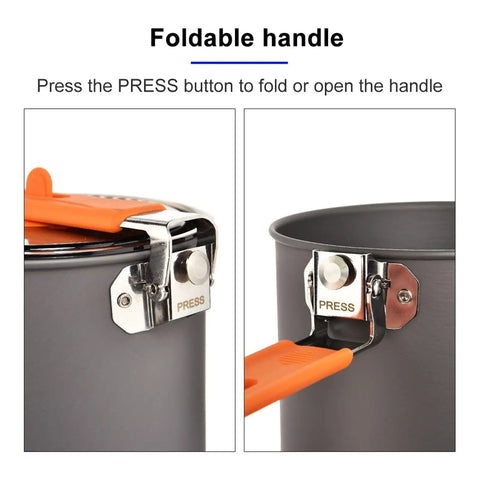 1.6L Camping Pot For Outdoor Cooking, Hiking And Picnics with foldable handle and press button mechanism