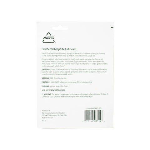 Back view of packaging for Powdered Graphite Lubricant Dry Graphite For All Purpose Use Odorless And Greaseless No Mess 1.13 Oz 32 G