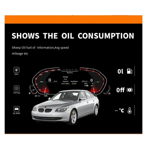 BMW 5 Series Digital Speedometer Dashboard Cluster Upgrade With Smart LCD Display Panel E60 E61 E63 E64 Plug And Play Install High Temp Circuitry For Reliable Idle And Smooth Acceleration showing BMW cluster display