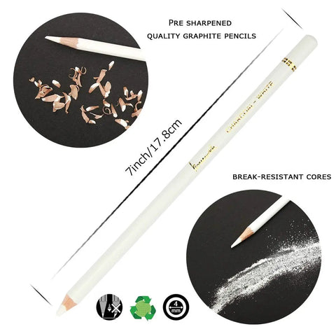 Three Pack White Charcoal Pencil Set For Drawing Sketching Shading Blending And Highlights On Dark Paper Top Notch Pro Grade