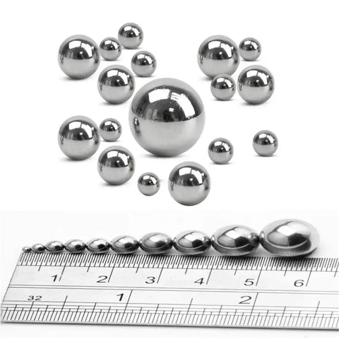 304 Stainless Steel Precision Bearing Balls Set, 12 Sizes, Smooth Finishes, 600 Pieces For Bicycle Bearings And DIY Projects, Rust Resistant Beefy Pro Grade Ball Assortment Kit, assorted sizes on ruler