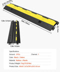 Three Pack 2 Channel Cable Protector Ramp With 11000 Lbs Per Axle Capacity, black and yellow rubber speed bump with two channels