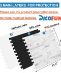 Diagram of 10 Sheet Peel And Stick Backsplash Tile With Faux White Marble Look showing PVC surface, SPC core, and 3M foam layers.