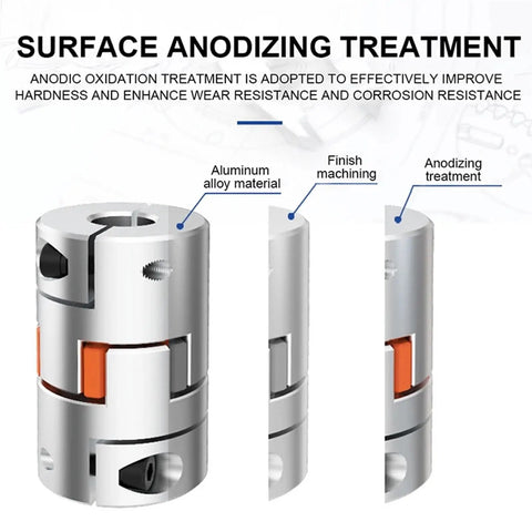 Premium Aluminum Shaft Coupler With Jaw Plum Spider Design For Motors And Encoders Clamping Type with surface anodizing treatment.