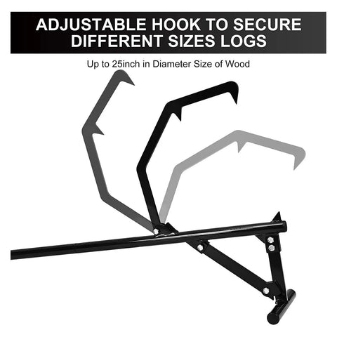 Adjustable hook of Log Lifter And Roller For Lawn Mower Lift Jack 51 Inch with rubber wood roller and non-slip handle.