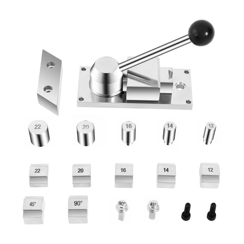 Pro Grade Ring Bender Tool Kit For DIY Jewelry Making With Dies, visible metal dies sizes 12-22mm and 90°/45° posts