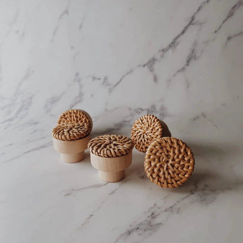 Six Piece Dope Boho Rattan Knobs For Dresser Drawers And Cabinets Handmade Wicker Woven Decorative Pulls For Wood Furniture