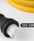 Close-up of 10 Ft 14-50P To SS2-50R 50 Amp Power Cord Adapter Kit Combo With Twist Lock Receptacle showcasing SS2-50R end