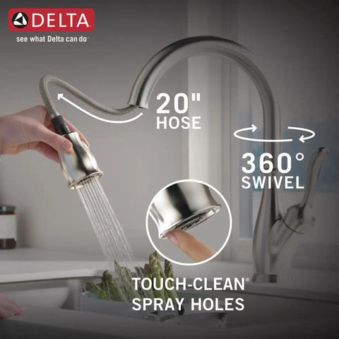 Traditional Brushed Nickel Kitchen Faucet With Pull Down Sprayer And Single Handle For Hassle Free One Hole Install featuring 20 inch hose and 360 degree swivel.
