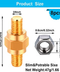 8 Piece Side Post Battery Terminal Adapters 3/8 16 Threaded 1.5 Inch Solid Brass Extender Screws showing size dimensions of gold adapter.