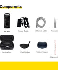 Components of Eye Mini Golf Launch Monitor And Indoor Outdoor Simulator With 19 Precision Metrics, near zero latency.