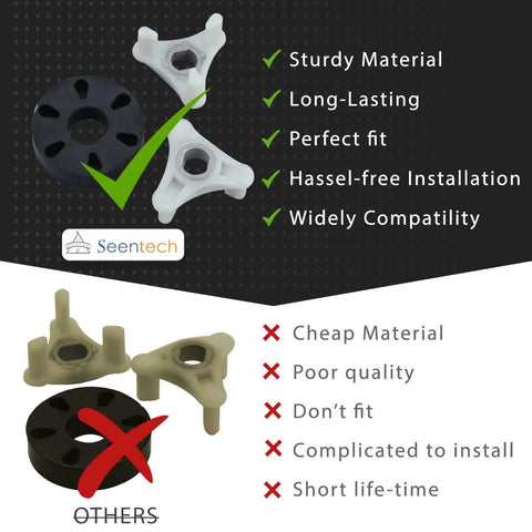 Seentech metal-core motor coupling kit for Whirlpool/Kenmore washers; white plastic arms and black wheel front view.