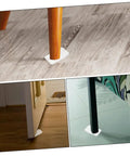 Big Time Game Change 32 Piece Clear Plastic Leveling Shims For Furniture Stabilizers under furniture legs on different surfaces.