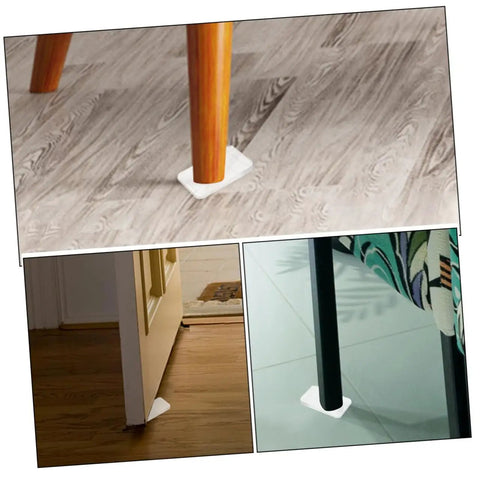 Big Time Game Change 32 Piece Clear Plastic Leveling Shims For Furniture Stabilizers under furniture legs on different surfaces.