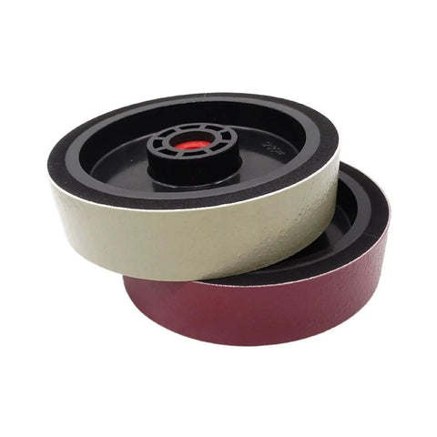 8 Inch Resin Diamond Lapidary Wheel Grit 1200 Plus 3000 Soft Cabbing Polishing Tool stacked with black hub for gemstone finishing.