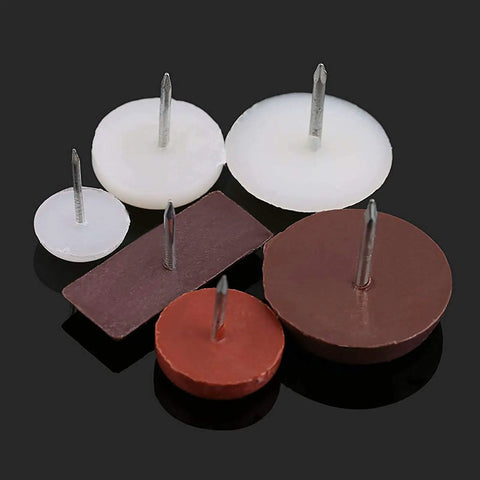 High Grade Plastic Furniture Nail Glides And Wood Floor Tile Protectors; 7 varied sizes and colors for furniture leg use.