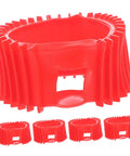 Front view: five red silicone gauge protector sleeves for gas/acetylene gauges