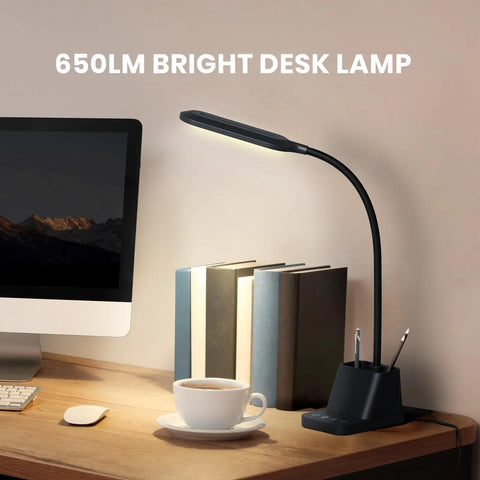 LED Desk Lamp With USB Charging Port And Pen Holder, Dope Flexible Gooseneck Study Light For Home Office Or Dorm Rooms on desk