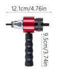 Side view of Rivet Nut Adapter Kit For Cordless Drill, red, 12.1cm length, 9.5cm height, showing measurements.