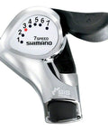 Tourney FT55 7 Speed Right Thumb Shifter With Electronic Gear Display, chrome-plated top cover for mountain bikes.