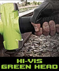 Hand holding Soft Face Sledge Hammer 24 Inch 6 Lb Head Built Tough For Demolition Workhorse with green head, black grip.